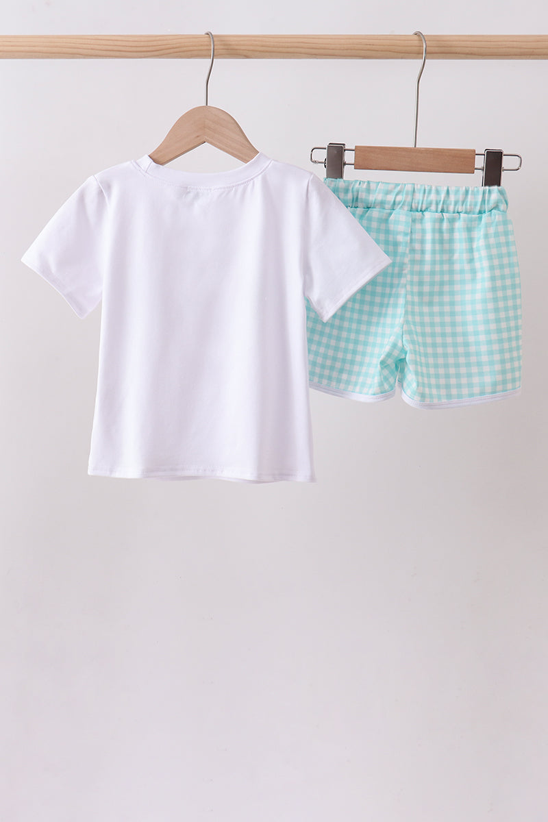 Abby & Evie White Sailboat Embroidery Boys Shorts Set - 4