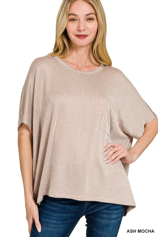 Zenana Women's Ribbed Top - Ash Mocha Zenana