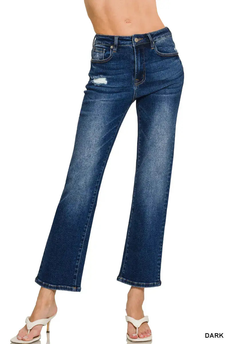 Zenana Women's Dark Washed Cropped Straight Leg Denim Pants Zenana