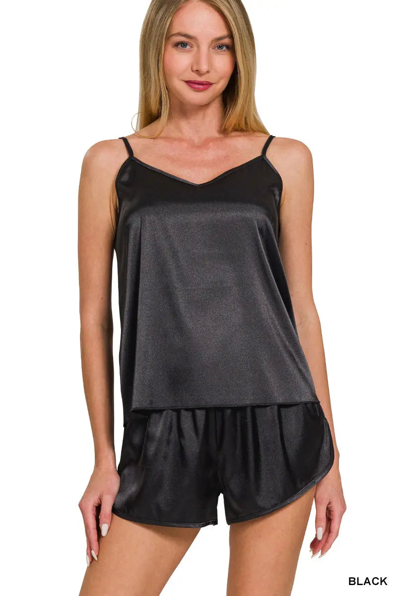 Zenana Women's Satin Cami & Short Set - Black Zenana