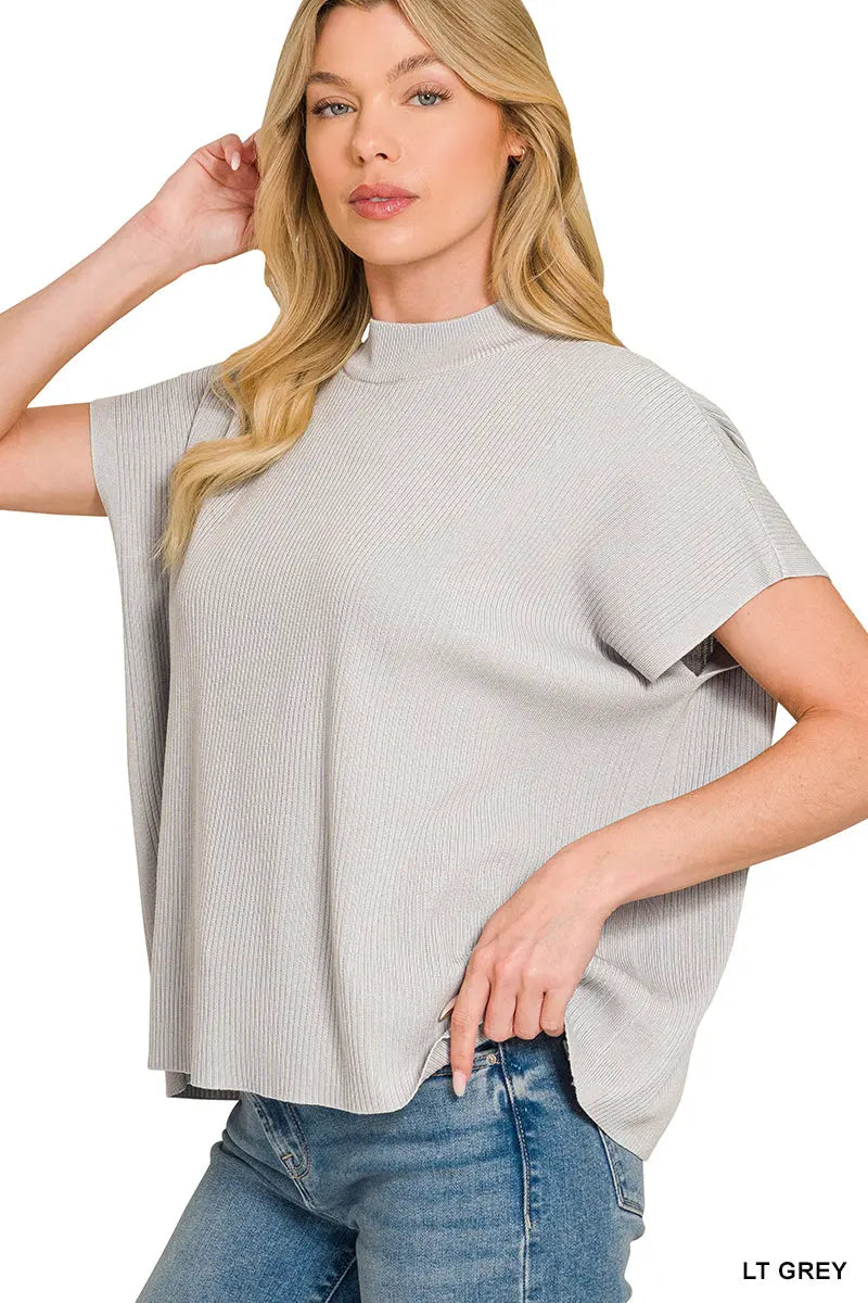 Zenana Women's Viscose Mock Neck Boxy Sweater - Light Gray Zenana